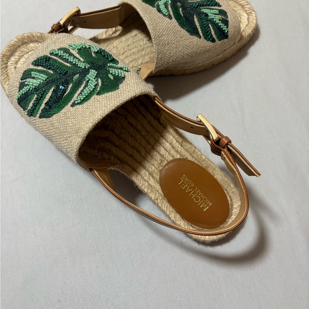 Michael Kors Cream and Green Espadrilles with Tropical Design